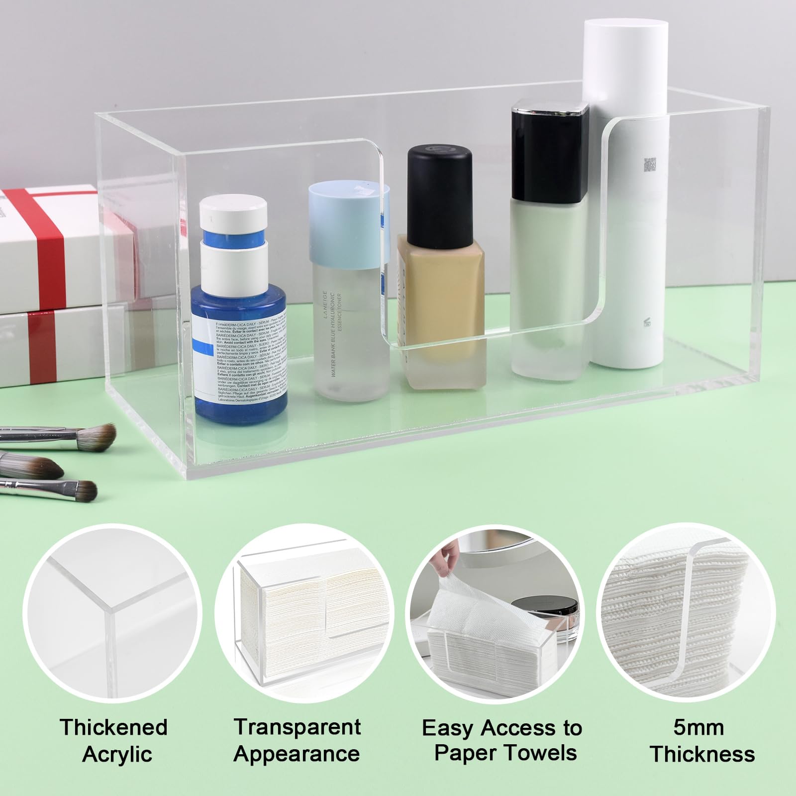 Acrylic Paper Towel Dispenser, Clear Napkin Holder for Bathroom, 4 Pack
