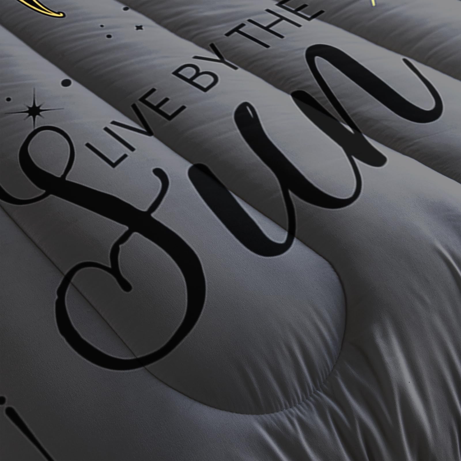 Ntlfup Moon and Sun Bedding Set Queen Size， Boho Style 3pcs Bedding Set, Grey and Black Comforter Home Decoration