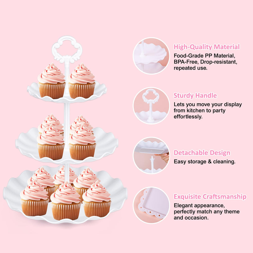 VISCOO 36 Pack Cupcake Stand, Dessert Table Display Set, 3-2 Tiered Tray Stand & Cupcake Holder Display Tower for Wedding, Serving Trays for Tea Party, Birthday, Dessert Stands for Baby Shower