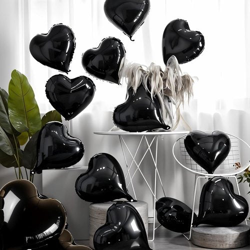 Black Heart Balloons - 18 Inch Romantic Foil Balloons | 12PCS for Weddings, Graduations & Anniversaries