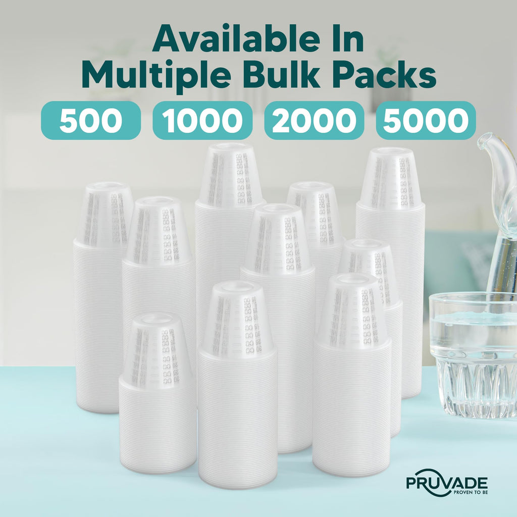 [5000 Count - 1 oz.] Pruvade Disposable Plastic Medicine Cups with Graduated Dosage Lines for Pills or Liquid, Single Serve Measuring for Home, Nurse, Hospital, Medical Care, Resin Mixing, Mouthwash