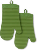 KitchenAid Ribbed Soft Silicone Oven Mitts - 2-Pack Set, 7.5"x13", Stylish Matcha Green