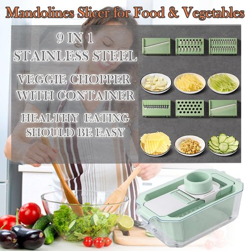 GEHEN Kitchen Pro-Series 9-in-1 Vegetable Chopper - 6 Blades, Mandoline Slicer & 5 Quart Storage Basket