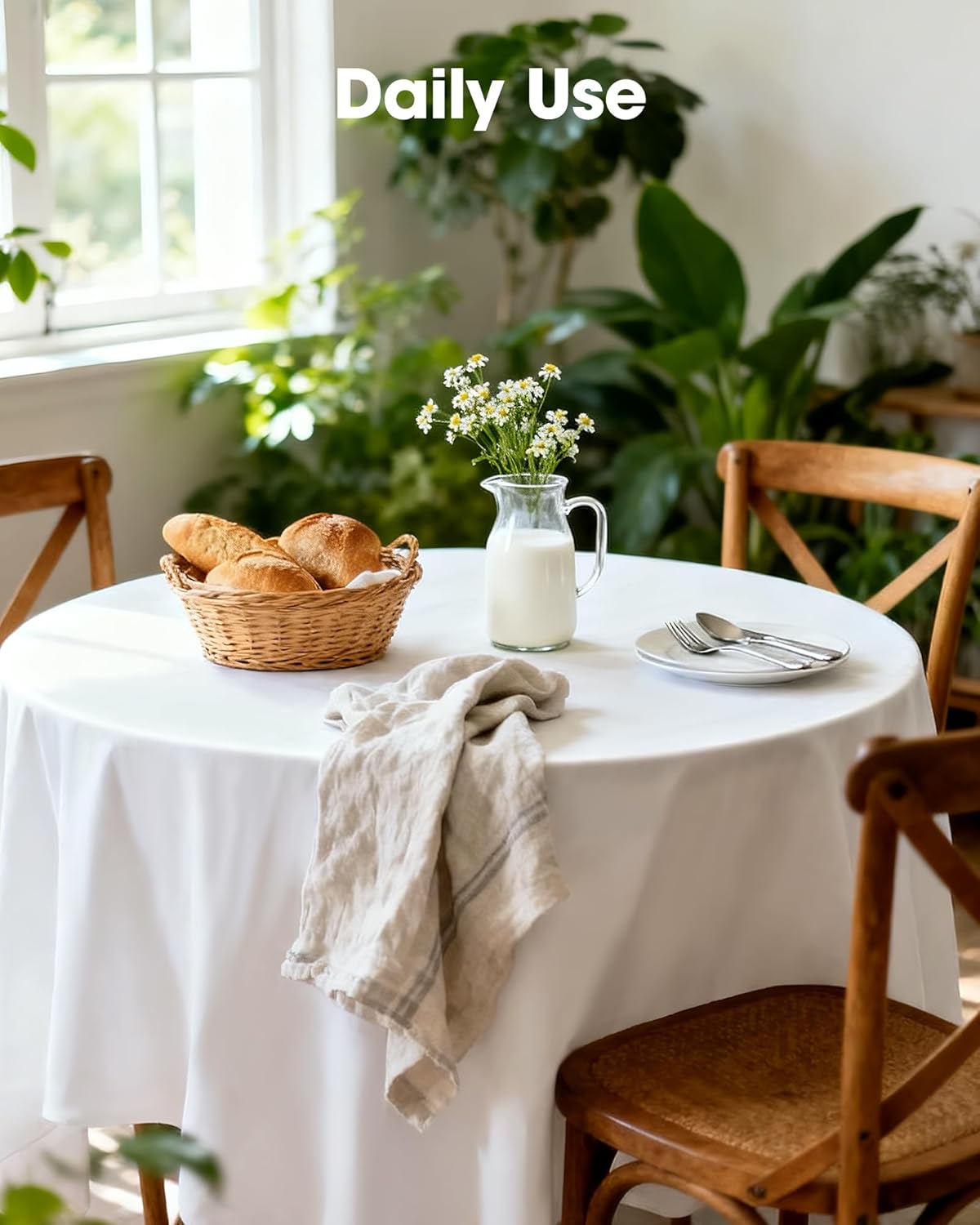 Pureegg Disposable Plastic Table Cloths - 84'' Round, Leakproof & Sturdy - 10 Pack, White for Parties & Picnics