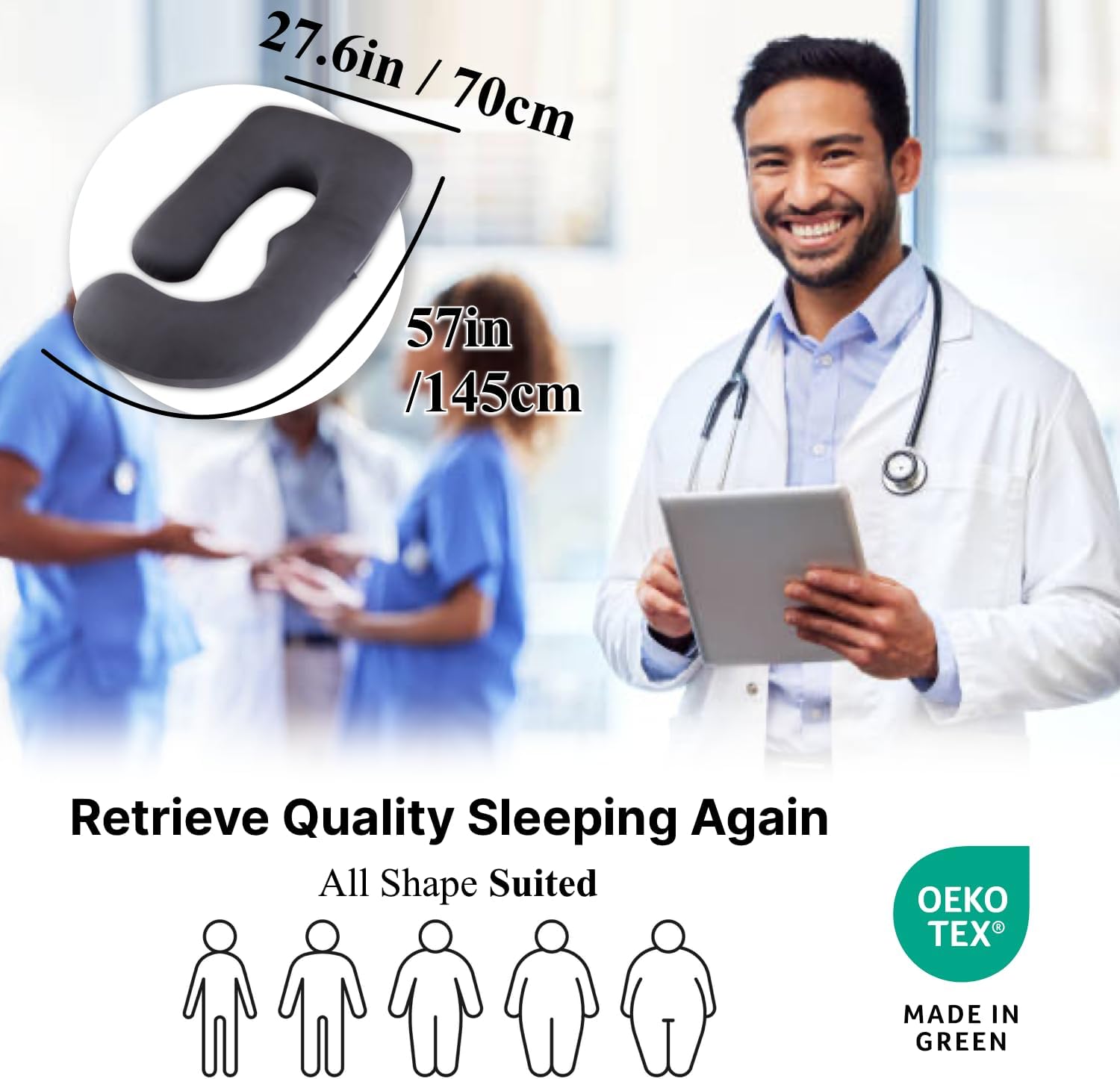 ALLOPERA Full Body Pregnancy Pillow - 57 Inch Maternity Support for Back, Neck, and Hips | Removable Washable Cover, Black Milk Fiber