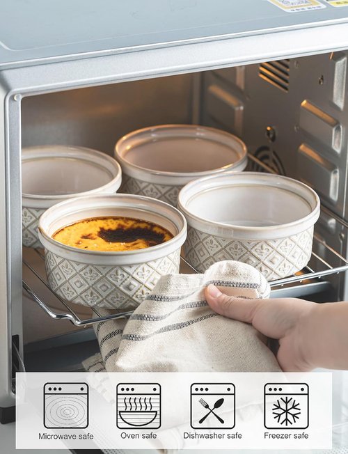 40 Oz Ramekins - Ceramic Airtight Bowls Set of 4 | Large Mixing Bowls with Lids for Salad, Soup, Pasta & Baking - Beige