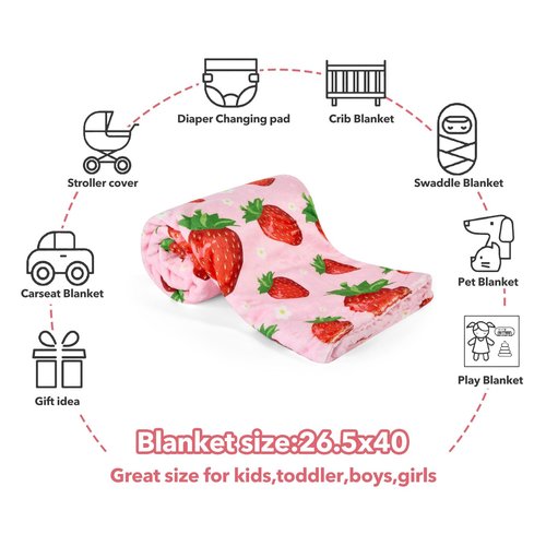 Strawberry Baby Blanket for Boys Girls Soft Fleece Minky Blanket with Dotted Backing Double Layer Newborn Toddler Blankie for Nursery Stroller Crib Gift to Son Nephew Grandson 26.5 * 40 Inches