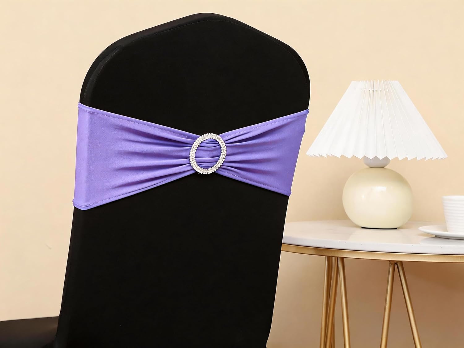Skiennix Spandex Chair Sashes - Pack of 50 Lavender Chair Bows for Weddings & Events