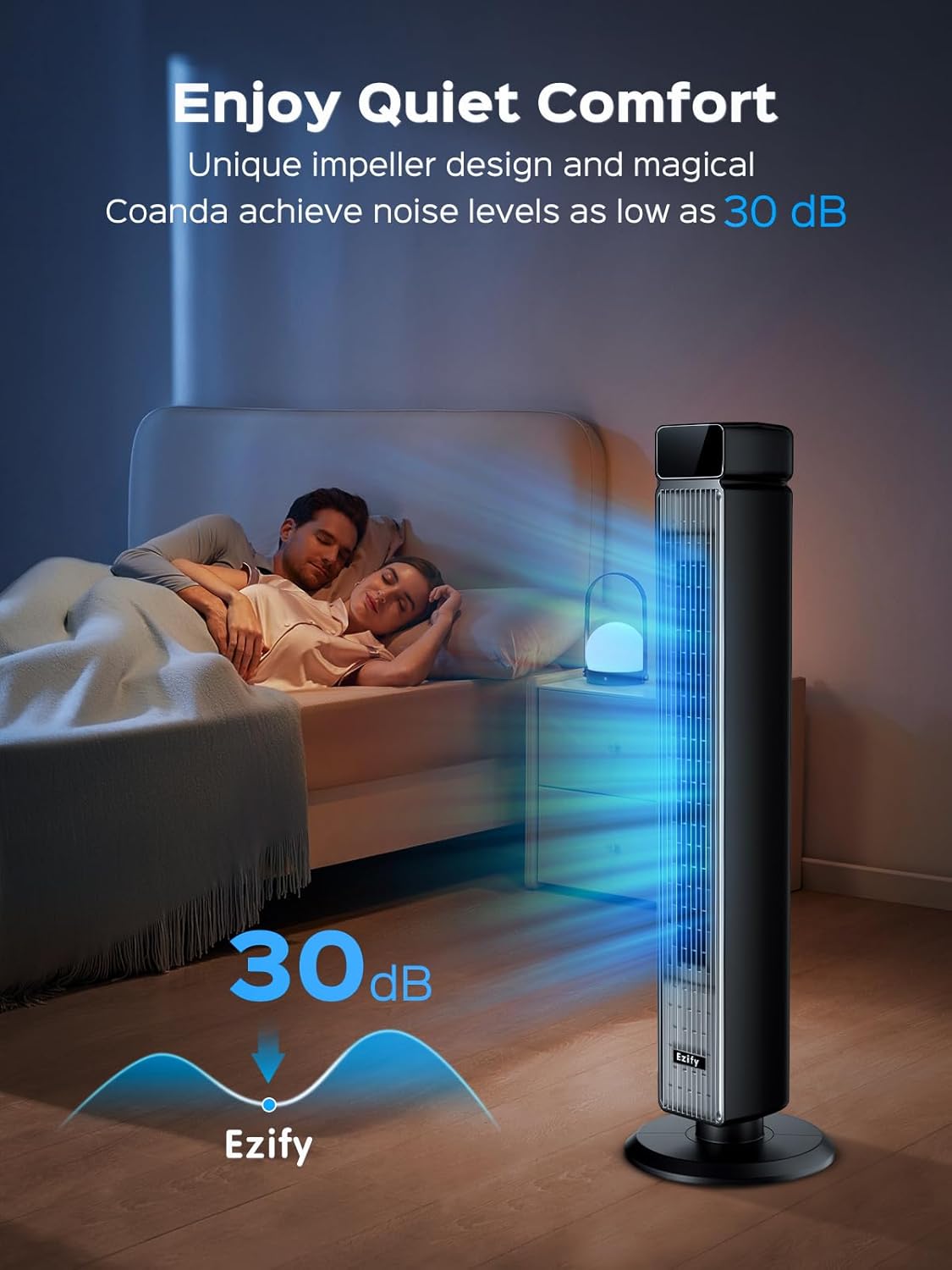 Tower 40-Inch Fan - 90° Oscillating, Remote Control, 30dB Quiet, 6 Speeds & 12H Timer | Ideal for Bedroom & Living Room