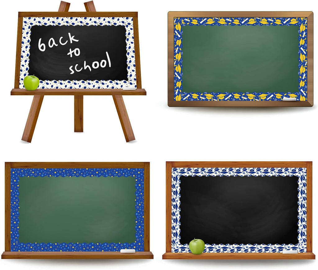 Whaline Graduation Bulletin Board Border - 69Ft Blue & Gold Cap & Star Design for Party Decor