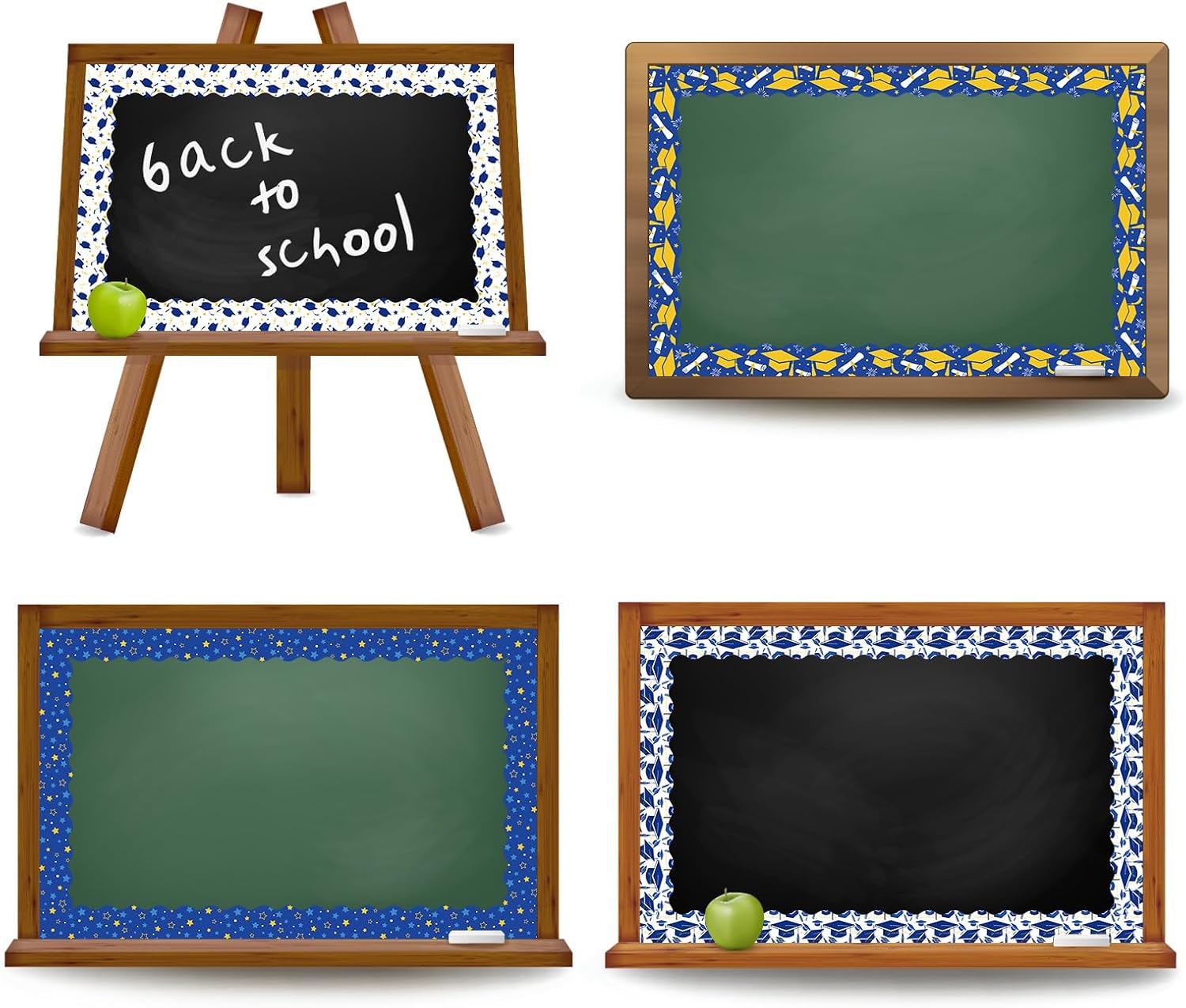 Whaline Graduation Bulletin Board Border - 69Ft Blue & Gold Cap & Star Design for Party Decor