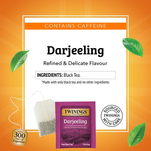 Twinings Darjeeling Black Tea Individually Wrapped Bags, 50 Count (Pack of 6), Delicate Light Taste, Caffeinated, Enjoy Hot or Iced, 300 Teabags