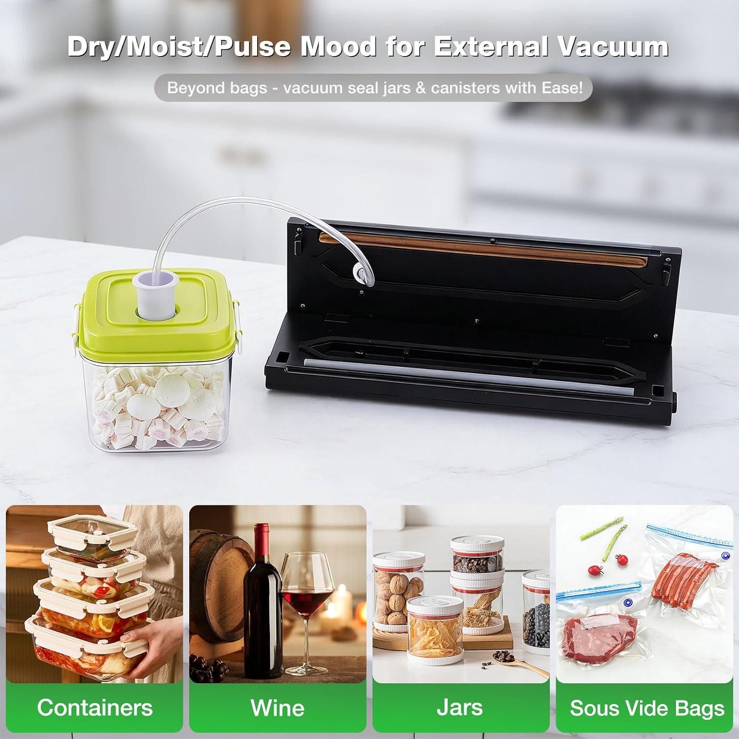 Skiennix Automatic Vacuum Sealer Machine - 5-in-1 Food Sealer with 10 Storage Bags for Moist & Dry Food