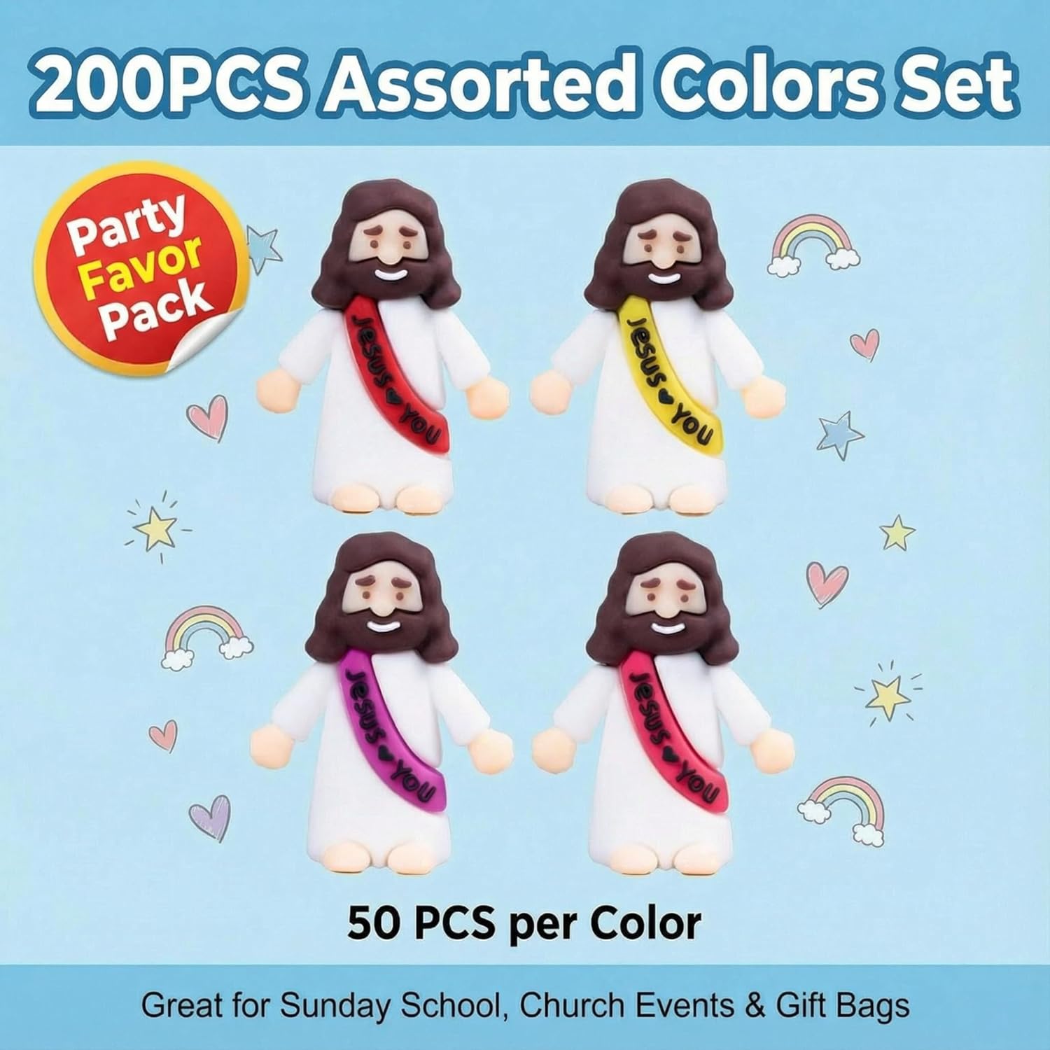 Skiennix Mini Jesus Figurines - 200PCS Bulk Religious Toys for Easter Egg Stuffers & Gifts - Bright Colors
