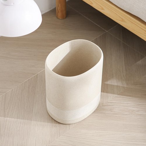 WUUAHOME Trash Can, 1.6 Gallon Small Bathroom Trash Can, Simple Oval Stone Look Garbage Bin, Decorative Waste Basket for Kitchen Office, Home Decor, Bedroom, Living Room (Beige)
