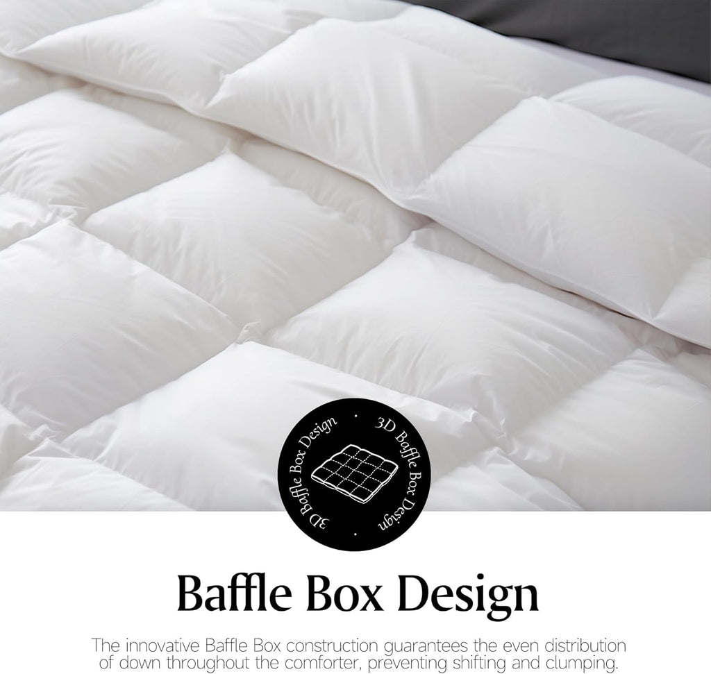 Royal Luxe Goose Feather Down Comforter - Ultra Soft Queen Size Duvet Insert | 100% Cotton, All-Season Bedding, 88”x88”