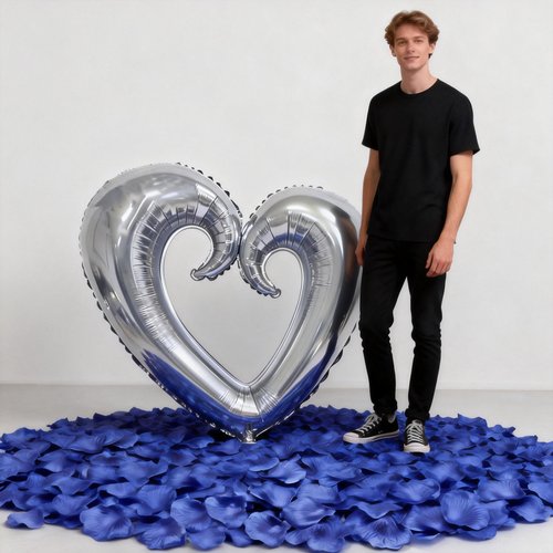 Happy Valentines Day Decorations Balloon Valentines Decorations, Happy Anniversary Decorations, I Love You Balloon for Him Silver Blue Heart Balloon, Blue Rose Petals Romantic Decoration Special Night