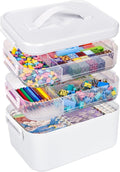 Craft Storage Organizer Box by Stackable | 13.3 QT with Handle & 3 Removable Trays - White