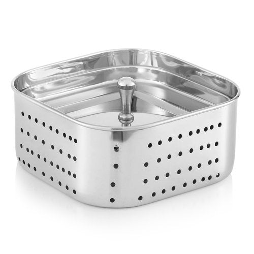 KSJONE Stainless Steel Square Paneer Maker/Mould/Strainer Perfect for Making Delicious Tofu, Stainless Steel Paneer Maker with Top Pressing Lid - Size 5.11"W x 5.11"L x 2.3"H inches