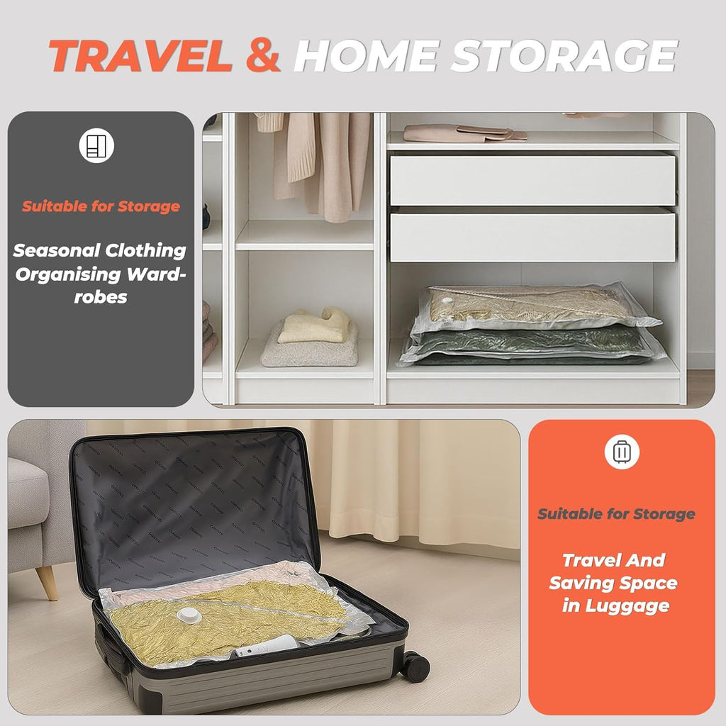 Vacbird Vacuum Storage Bags Set - 18 Pack with Rechargeable Wireless Pump | Large, Medium & Small Sizes for Clothing, Travel & Home