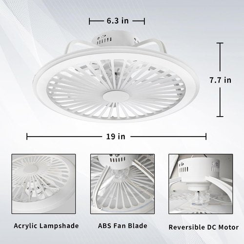 AFSEMOS Modern Ceiling Fans with Lights,19" Low Profile Ceiling Fan,3000K-6500K Smart Dimmable，Flush Mount Ceiling Fan for Bedroom, Kids Room and Living Room