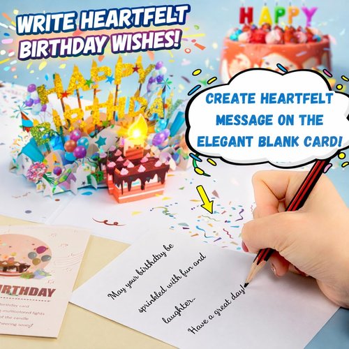 Lupow 3D Pop Up Musical Birthday Cards with Lights & Blowable LED Light Candle – Interactive Singing Happy Postcards Birthday Decorations Greeting Cards Birthday Cards for Women, Men, Mom, Wife, Husband, Boy, Girl