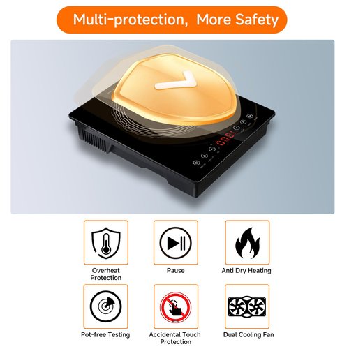 Portable Induction Cooktop Burner, 1800W, Induction Hot Plate with LCD Sensor, Electric Cooktop, Large 8” Heating Coil, 4 Hours Timer