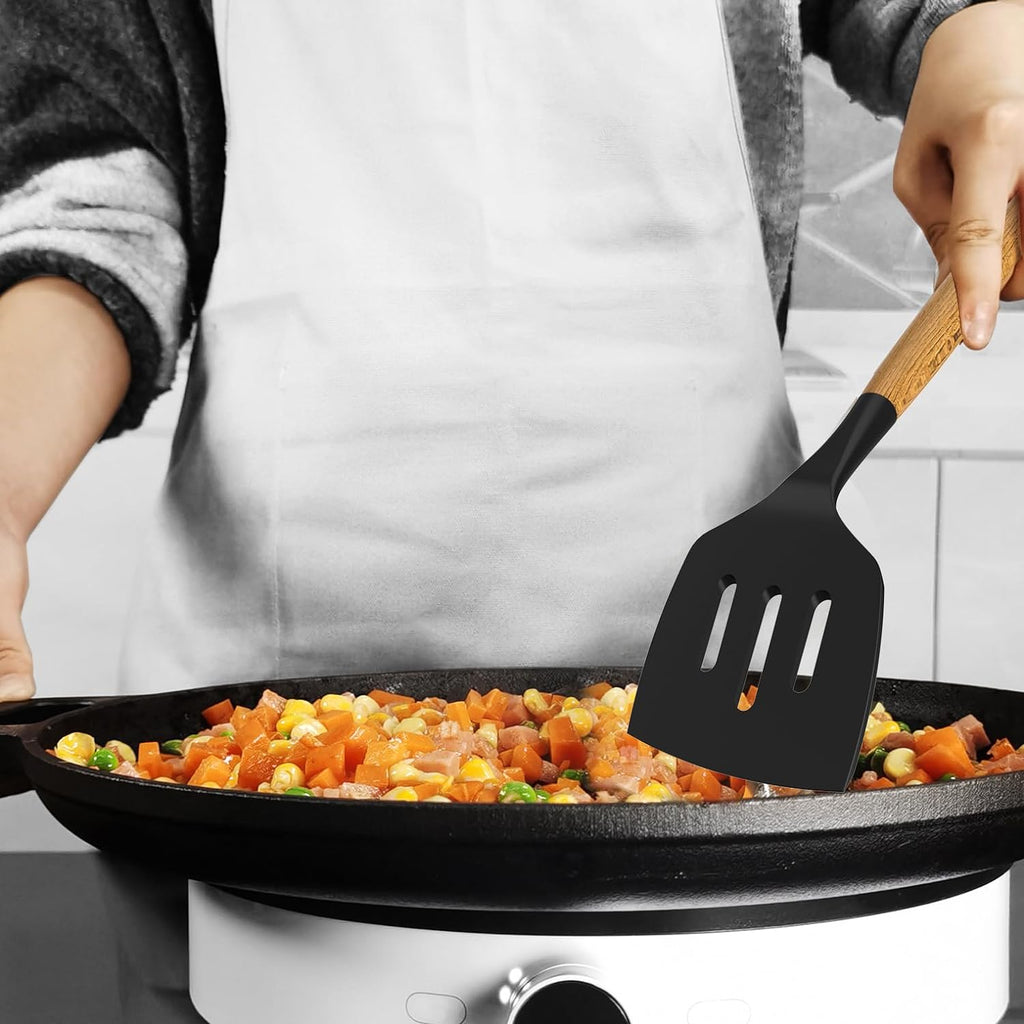 Oannao Silicone Cooking Utensils Set - 446°F Heat Resistant Kitchen Tools for Nonstick Cookware | Gray