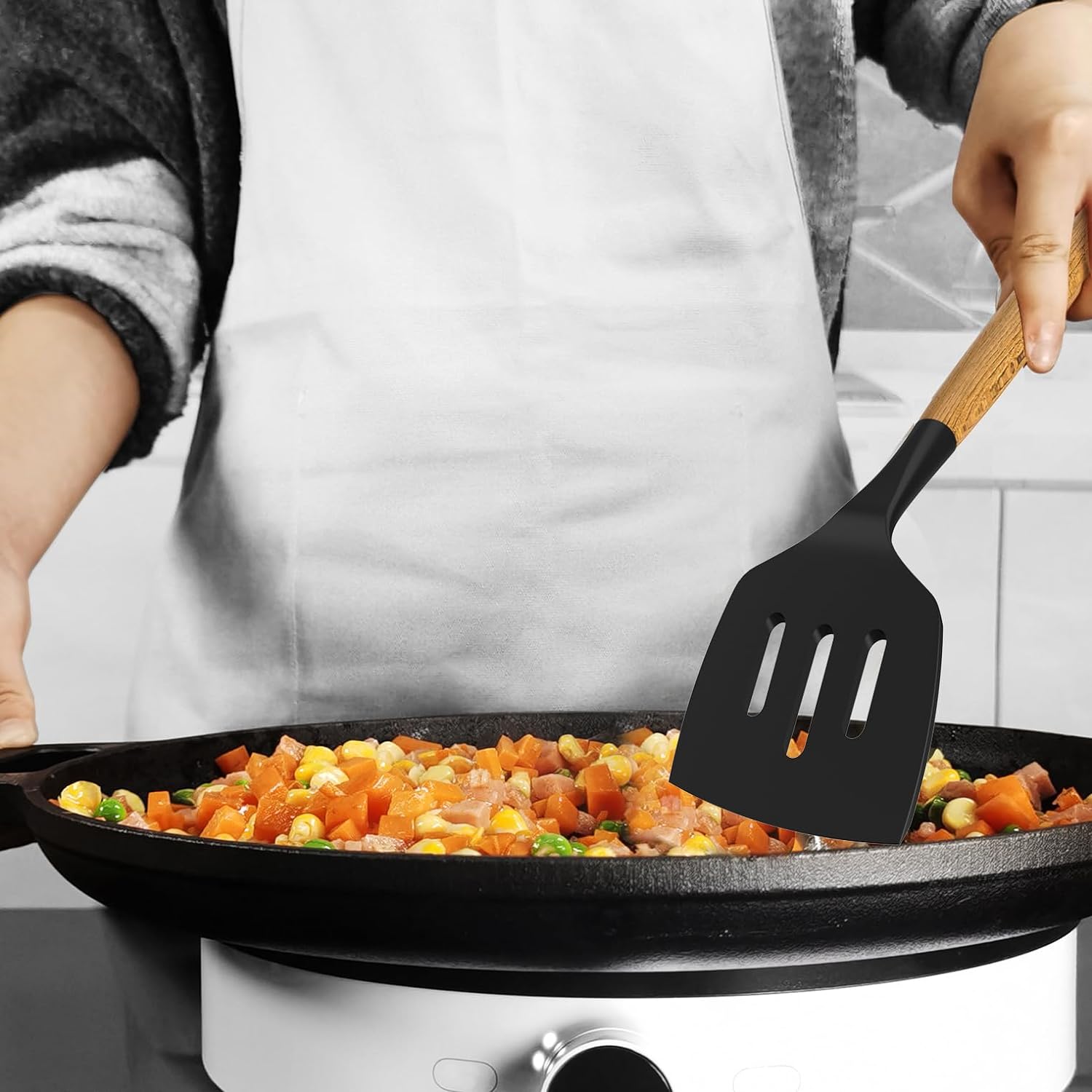 Oannao Silicone Cooking Utensils Set - 446°F Heat Resistant Kitchen Tools for Nonstick Cookware | Gray