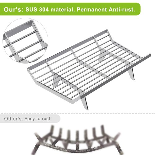 BeneLabel SUS304 Stainless Steel Fireplace Grate 24 inch, Heavy Duty Chimney Hearth Wood Stove Burning Rack Holder, Fire Grate Wood Log Rack Stove for Indoor Outdoor