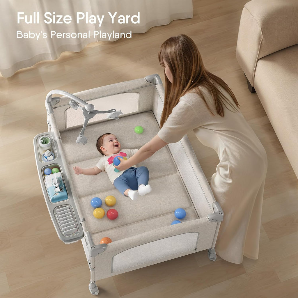 TinyGlow 4-in-1 Baby Bassinet - Portable Crib Sleeper with Mattress & Mosquito Net | Quick Assembly & Easy Carry