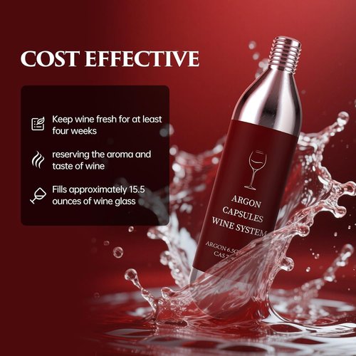 6 Pack Argon Gas Capsules Compatible with Wine Preservation Systems,Plastic, Cyclindrical Bottle Stopper for Wine Preservation,Silver