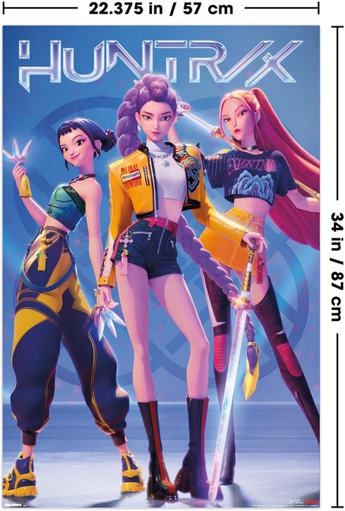 Huntrix | Netflix K-Pop Demon Hunters 2025 Wall Poster - 34"L x 22.4"W, Includes Clip Bundle