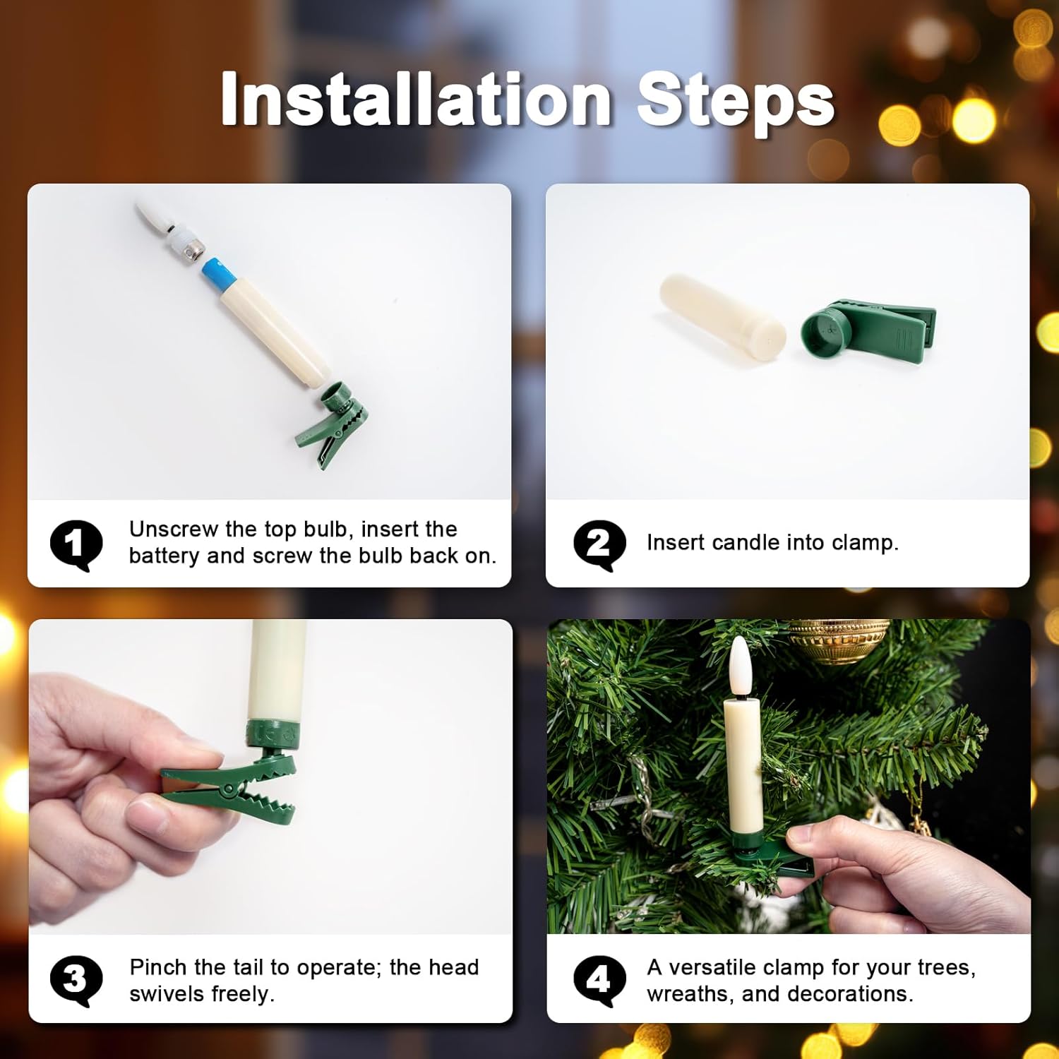 Skiennix 4-Inch Clip-On Candles - Battery Operated Flameless LED Lights with Remote Timer | 10 Pcs for Christmas & Halloween Decor