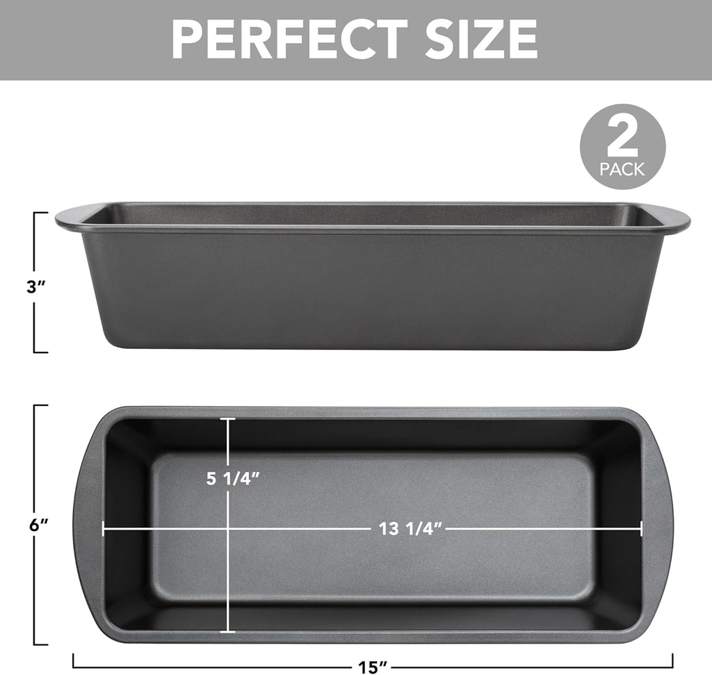 Tiawudi Extra Large Nonstick Bread Pan Set - 13" x 5" Rectangular Loaf Tins for Perfect Baking