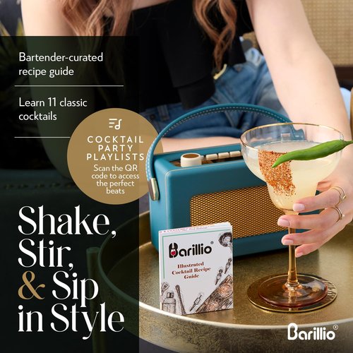 Barillio Gold Bartender Kit - Stainless-Steel Cocktail Shaker Set w/Bamboo Stand - Mixology Bar Tools w/Drink Shaker, Mixer Spoon and Muddler for Cocktails - Home Bar Accessories - 23-Pc Bar Set