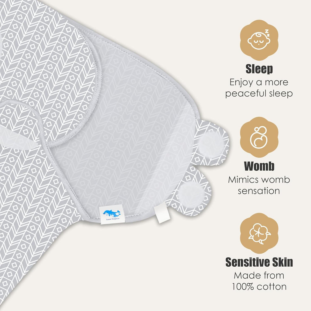 Sweet Dolphin Baby Swaddle Sleep Sacks - Soft Cotton Ergonomic Wrap for Newborns, 0-3 Months | Grey - 3-Pack