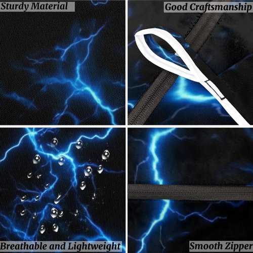 Blue Lightning Bolt Hanging Laundry Hamper Bag Foldable Wall Laundry Basket Hanging Clothes Bathroom Storage Organization Door Hamper with Stainless Steel Hooks