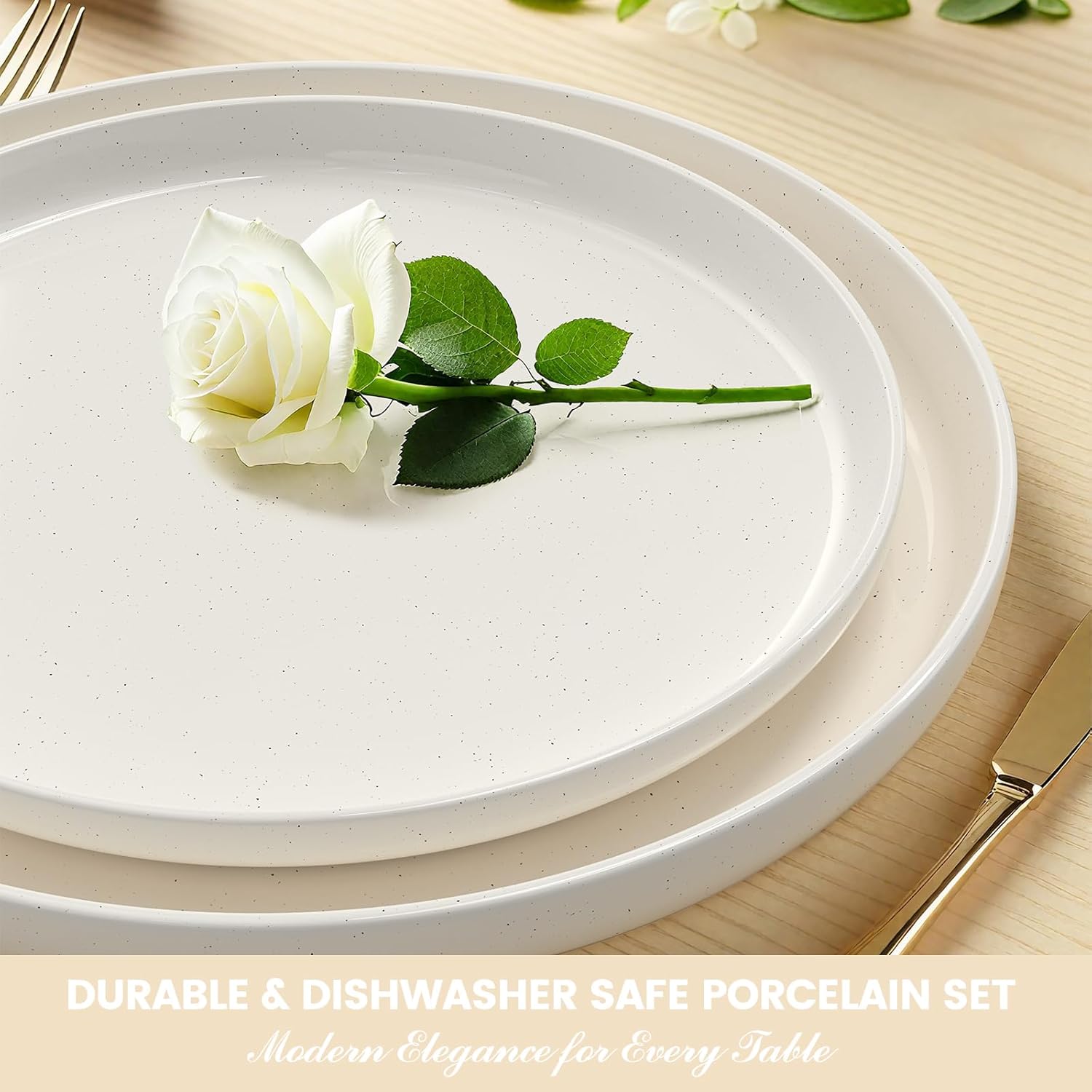 Skiennix Dinnerware Set - 12-Piece Ceramic Plates & Bowls Set for 4 | Scratch Resistant, Microwave & Dishwasher Safe, Cream White