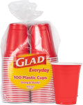 Glad Everyday Disposable Plastic Cups - Strong Red Party Cups for All Occasions - 16oz, 100 Pack Heavy Duty