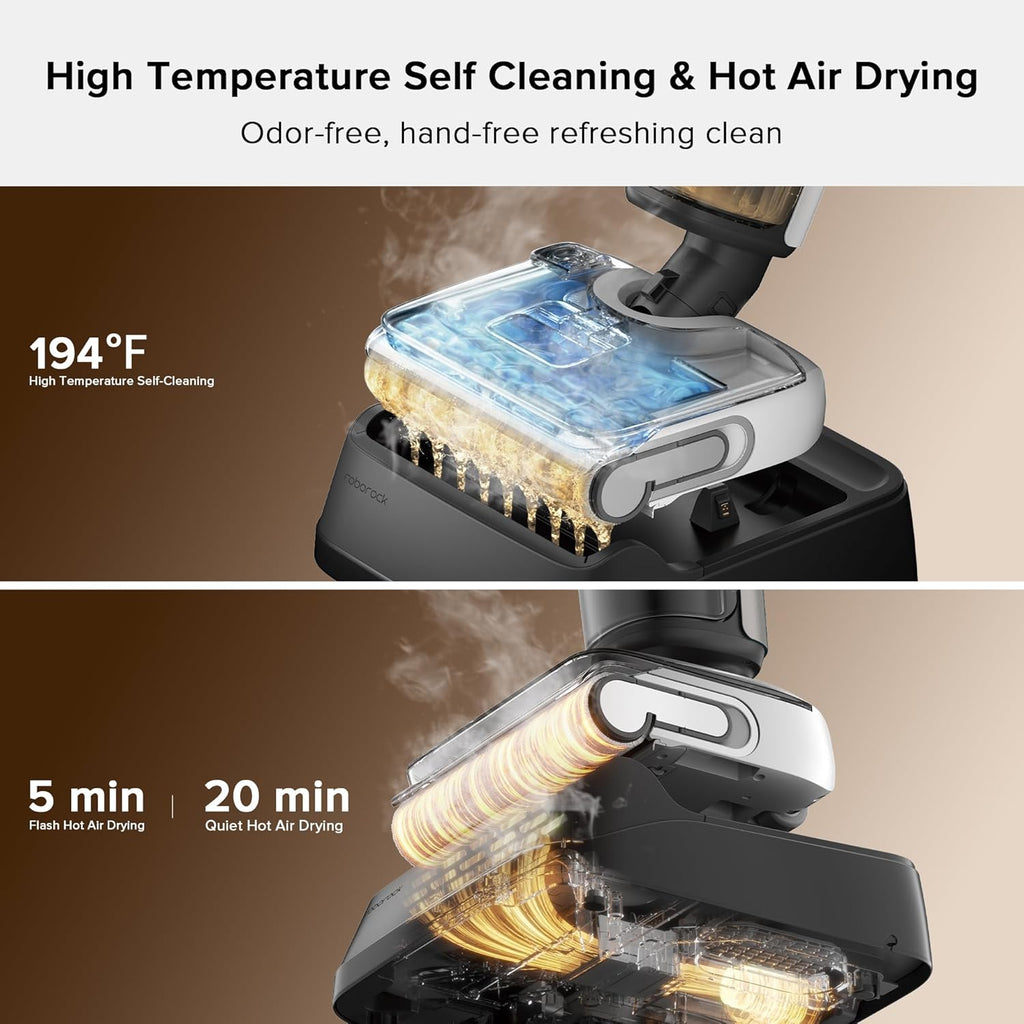 Roborock F25 BX Wet Dry Vacuum Cleaner - Cordless 20000Pa Power, Self-Cleaning & Hot Air Drying, 180° Flat Design