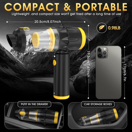 Lizjarol Handheld Car Vacuum Cleaner, 20000PA Vacuum Cordless with Brushless Motor, 4 in 1 Air Duster and Vacuum Cleaner with LED Light, Mini Hand Held Vacuum Rechargeable for Home, Car, Pet, Office