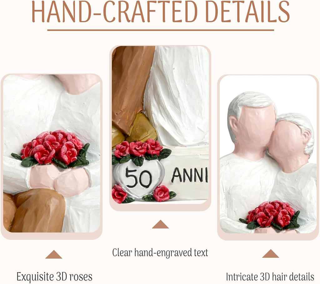 Regine Switzerland 50th Wedding Anniversary Figurines - Hand-Painted Resin Statue for Couples, 5.9 Inch Tabletop Decor