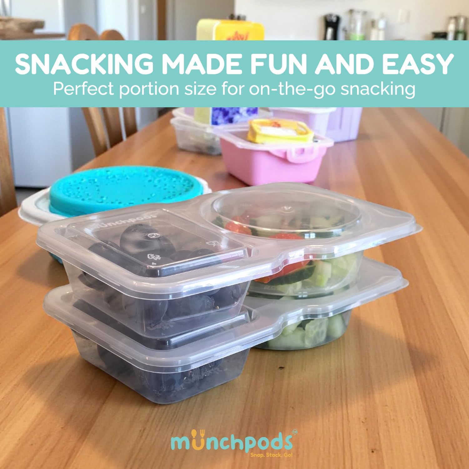 Skiennix Reusable Snack Containers - 20 Pack with Lids | Double Compartment for Kids' On-the-Go Meals