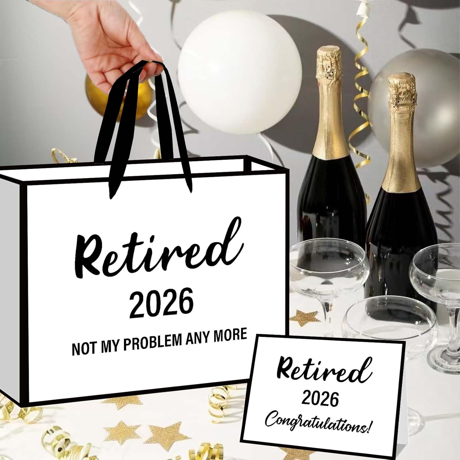 RTMISA 2026 Retirement Gift Bag with Tissue Paper and Greeting Card 2026 Retired Gifts Wrapping Bag for Women Men Coworker Teacher, Retirement Party Decorations Supplies