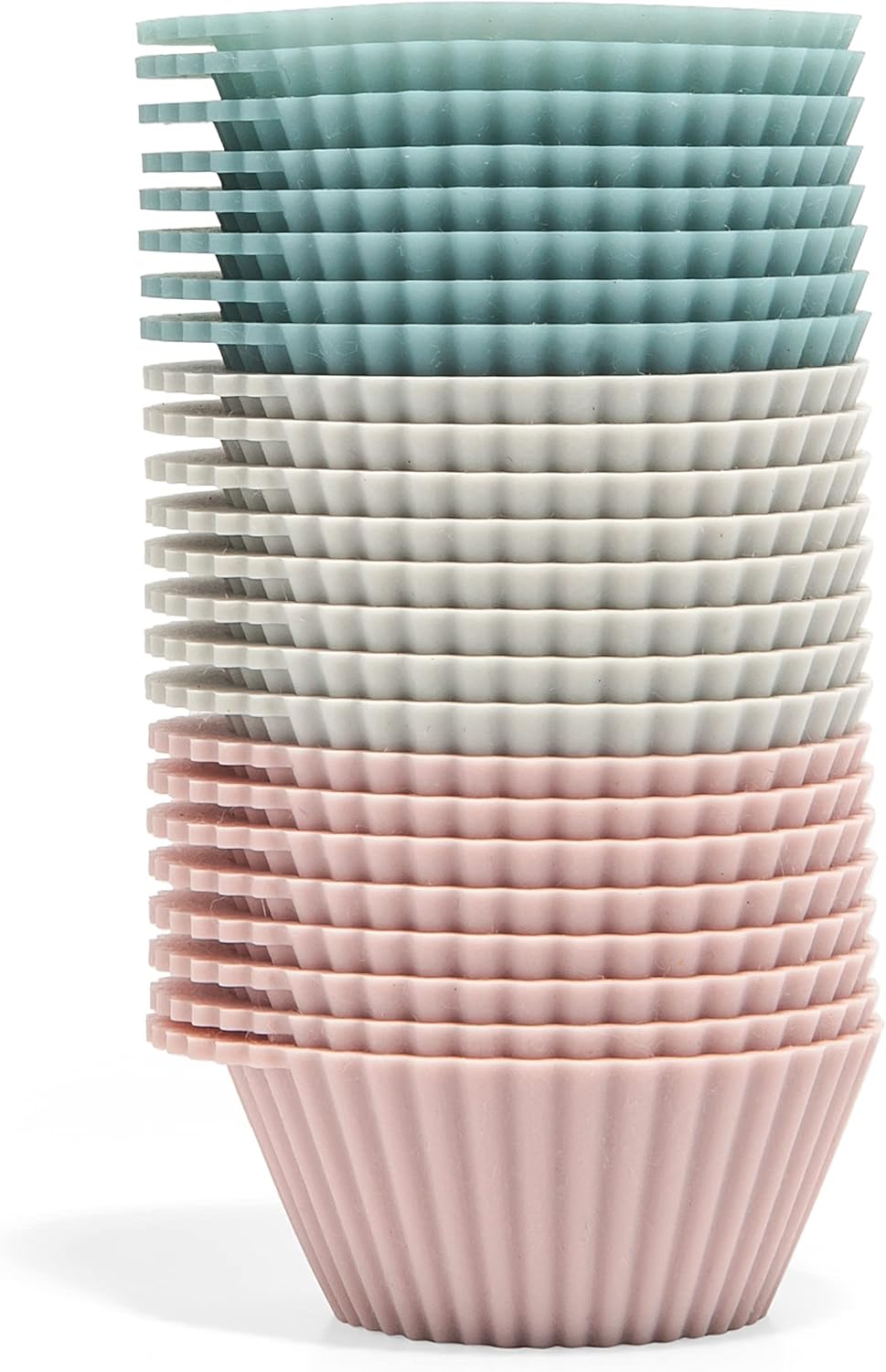 Skiennix Reusable Silicone Baking Cups - BPA Free Muffin Liners, Mini Size, 24 Pack in Pink, Gray, Blue