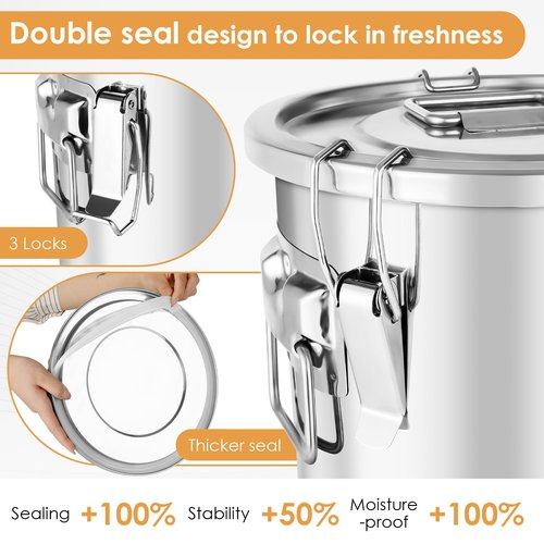 Yoziyaxo Stainless Steel Containers with Lids,20 lbs Large Capacity Food Storage Containers for Rice Flour Sugar Grain Coffee Bean,Airtight Canister for Kitchen & Pantry Organization