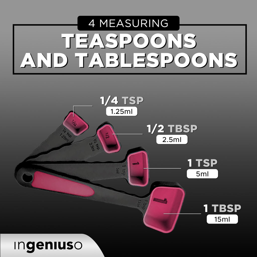 Collapsible Measuring Cups and Nesting Spoons - Adjustable Silicone for Cooking, used for Liquid and Dry Kitchen Items - Portable Portion Control, Dog Food, Kids, Travel, Camper, Space-Saving - 1 Set