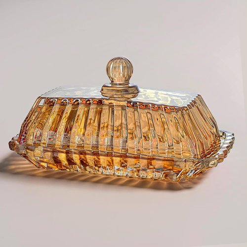 QFkirs Amber Glass Butter Dish with Lid, Crystal Covered Butter Dish for Countertop for Kitchen Dining Table Decor, Butter Tray Keeper Container