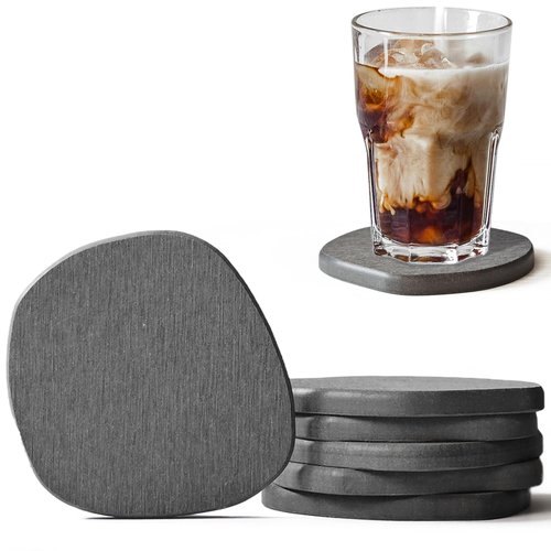Diatomaceous Earth Coasters Set of 6 for Drinks, Moisture Water Absorbent Stone Coasters for Table Desk at Work, Water Absorbing Instant Drying Diatomite, Modern Deep Grey